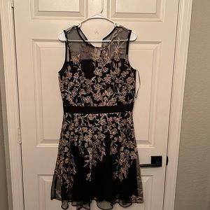 Formal mini black dress with gold detailing